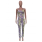 Women's sexy sleeveless positioning digital printed pit stripe two-piece set Y5248