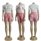 Embroidered and printed short sleeved shorts set J2945