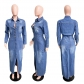 Women's long sleeved denim trench coat cardigan denim cape dress JLX3566