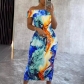 One shoulder printed sleeveless elastic hip wrap dress S10751
