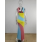 Sleeveless tight fitting color blocking long skirt with hanging neck print dress M8054