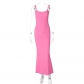 Open back slim fit solid color suspender dress D3C15211A