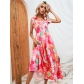 Jing Ye Printed Wrapped Chest Tie up Dress M711496324990