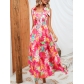 Jing Ye Printed Wrapped Chest Tie up Dress M711496324990
