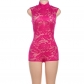 Sexy Lace Jacquard Perspective Tight Shorts jumpsuit K24Q43685