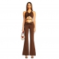 Lace up neck exposed navel top pleated micro flared pants set S114448H