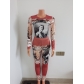 Casual Pattern Printed Round Neck Long Sleeves Bodysuit With Trousers Two Piece Sets FF1051