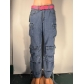 Women's zippered pockets, washed workwear pants, denim pants FF1288