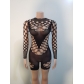 Mesh Sexy Perspective High Waist Long Sleeve Tight Wrapped Hip jumpsuit FF1325